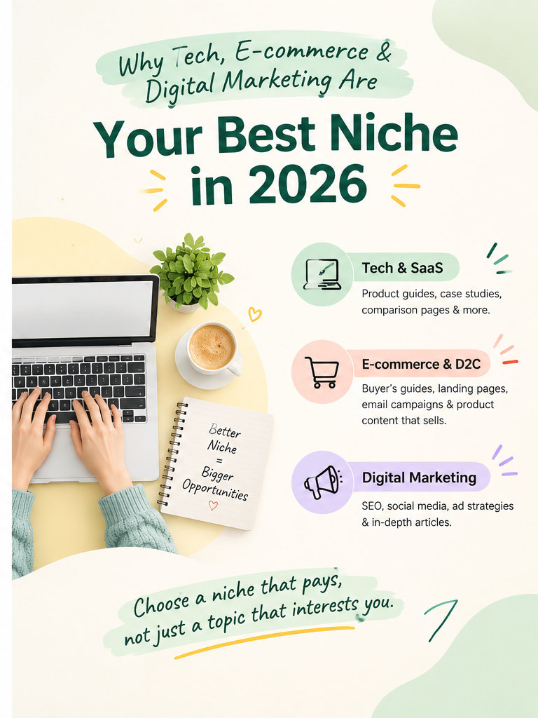 Infographic showing strategy to niche down in content writing.
